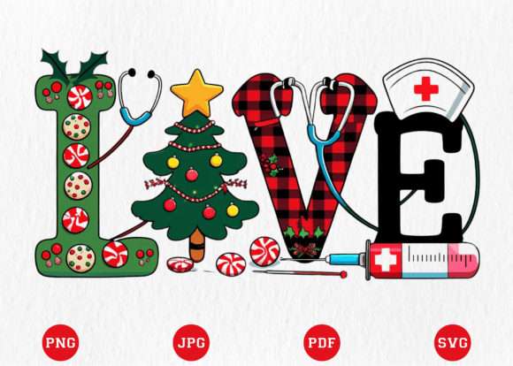 Christmas Love Nurse PNG T Shirt