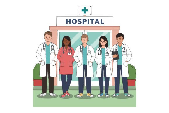 Diverse Medical Team Standing in Front O