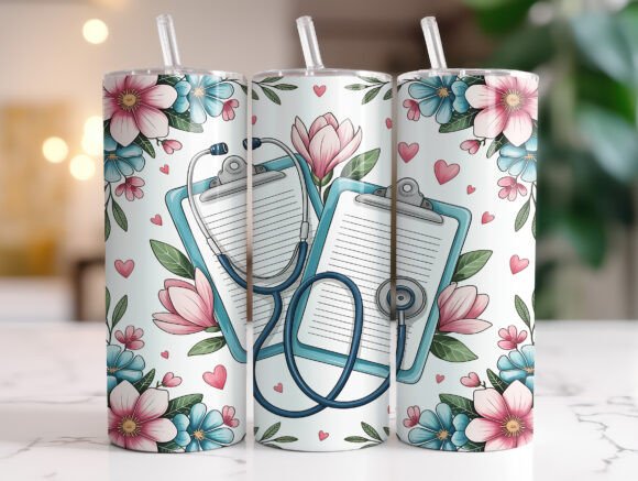 Floral Medical 20oz Tumbler Wrap PNG