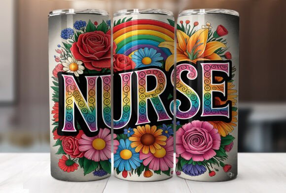 Floral Nurse 20oz Tumbler Wrap Design