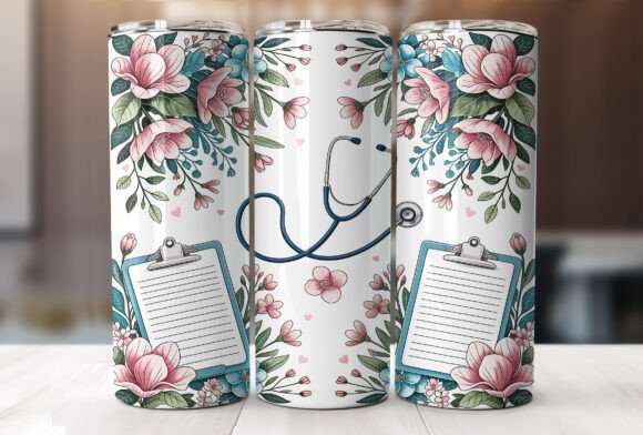 Floral Nurse Stethoscope Tumbler Wrap