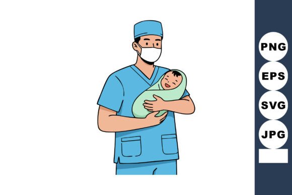 Male Nurse Holding Newborn Baby in Hospi