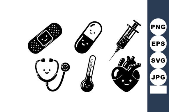 Medical Icons with Heart, Syringe, Ther