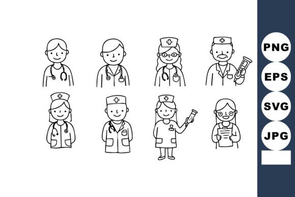 Medical Professionals Line Art Icons Set