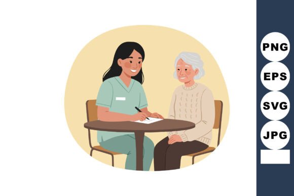 Nurse Assisting Elderly Woman with Paper