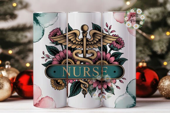 Nurse Floral Caduceus Tumbler Wrap