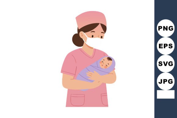 Nurse Holding Newborn Baby Wrapped in Pu