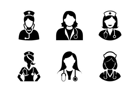 Nurse Icon Silhouette Set