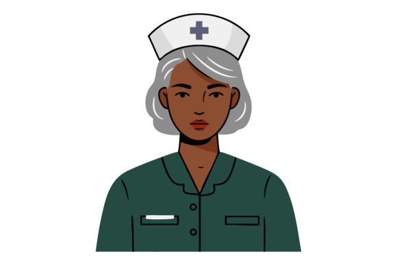 Nurse Portrait with Grey Hair and Medica