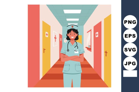 Nurse Standing in Hospital Corridor
