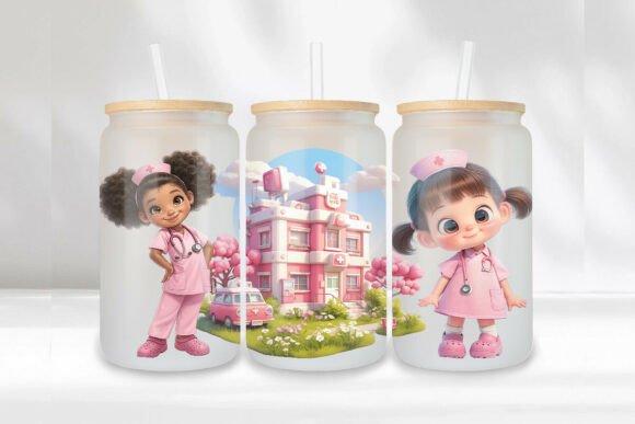 Pink Nurse 16oz Glass Can Wrap